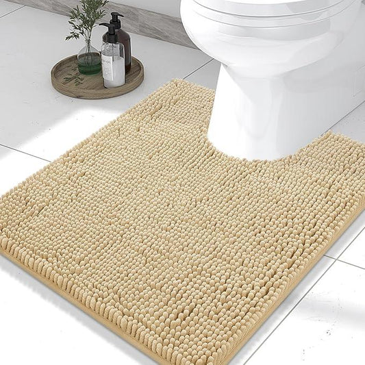 Smiry Luxury Chenille Toilet Rugs U-Shaped 24x20, Soft Absorbent Non-Slip Contour Bathroom Rugs for Toilet, Machine Washable Contoured Bath Mats, Beige - ModernBath