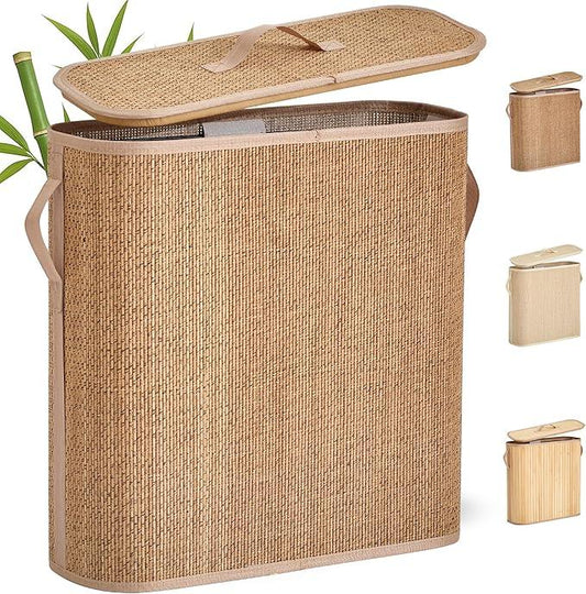 Bamboo Toilet Paper Storage Basket with Lid & Handle - 32L Large Capacity Handwoven Bathroom Organizer for 16 Rolls - Sturdy Stand Holder for Toilet Paper Organization, Carbon Brown - ModernBath