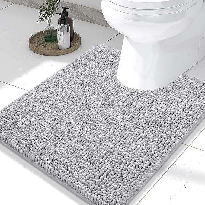 Smiry Luxury Chenille Toilet Rugs U-Shaped 24x20, Soft Absorbent Non-Slip Contour Bathroom Rugs for Toilet, Machine Washable Contoured Bath Mats, Light Grey - ModernBath