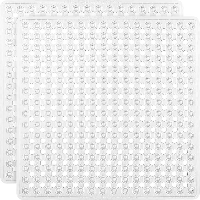 GORILLA GRIP Patented Square Shower Stall Mat, Small Bathtub Floor Mats for Stand Up Showers, Suction Cups and Drainage Holes, Machine Wash, Soft on Feet, Bathroom Accessories 21x21 Inch, 2 Pack Clear - ModernBath