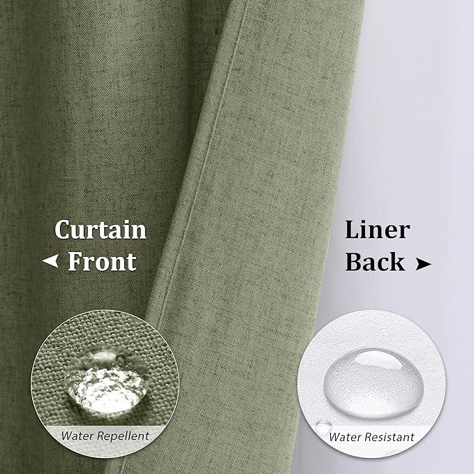 Naturoom Extra Long Shower Curtains 84 inches Linen Shower Curtain with Snap in Liner Set Boho Farmhouse Heavy Duty Textured Burlap Cloth Double Bath Curtains with Mesh Top Window 72x84 Sage Green - ModernBath