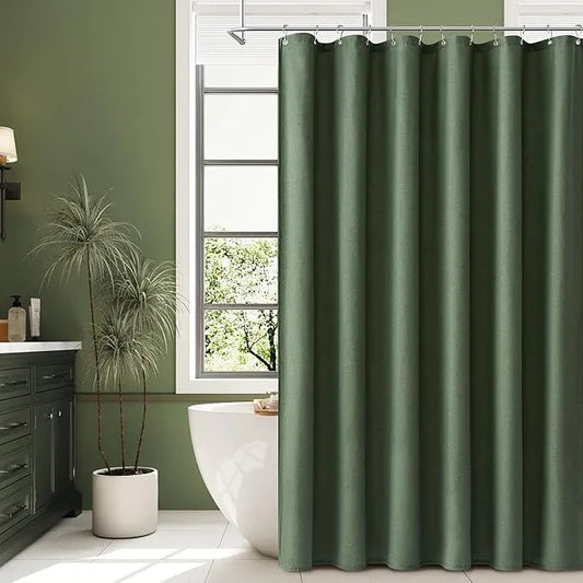 Naturoom Olive Green Shower Curtain, Neutral Linen Boho Farmhouse Rustic Vintage Country Spring Summer Themed Bath Decor Weighted Fabric Green Minimalist Cloth Shower Curtains for Bathroom, 72Wx72H - ModernBath