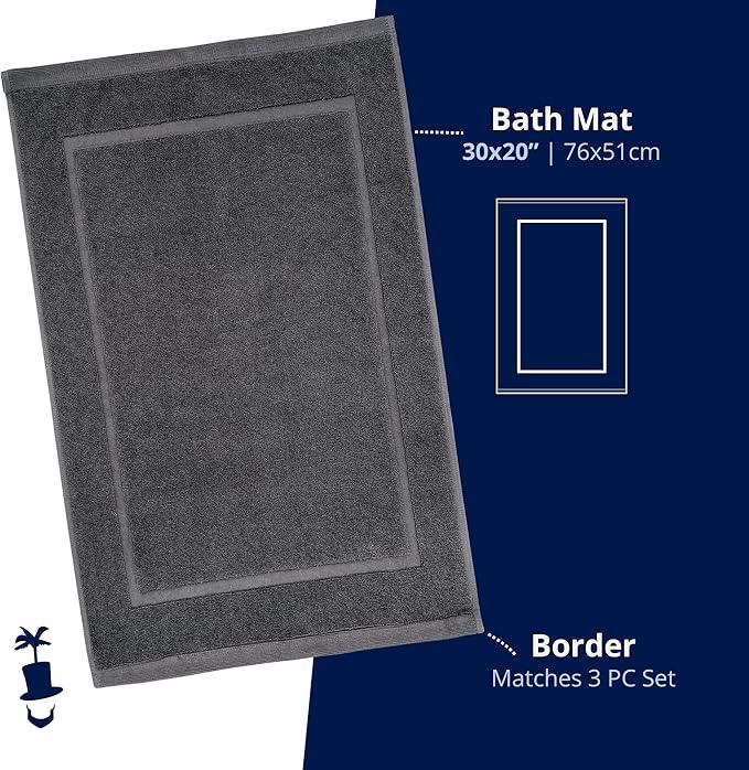 Lincoln & Palm 1-Piece Turkish Cotton Bath Mat - Soft, Plush, and Absorbent - 1000 GSM Thick Luxury Spa and Hotel Style - No Rubber Backing - Silver-Infused SILVERbac (1 Piece Bath Mat, Charcoal) - ModernBath