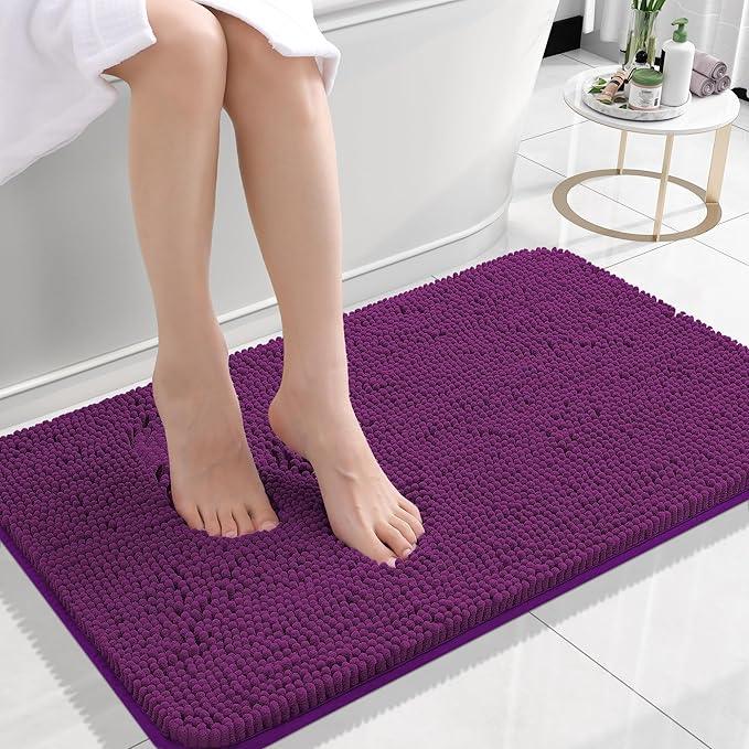 OLANLY Bathroom Rugs 24x16, Extra Soft Absorbent Chenille Bath Rugs, Rubber Backing Quick Dry, Machine Washable Bath Mats for Bathroom Floor, Tub and Shower, Home Decor Accessories, Purple - ModernBath