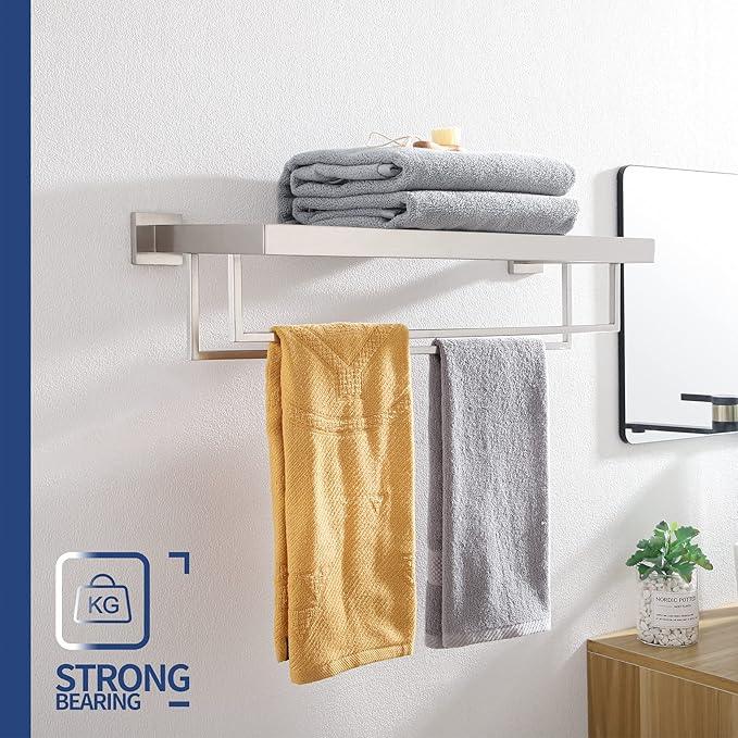 KOKOSIRI Towel Rack 20 Inches Bathroom Towel Shelves with Double Towel Bars SUS304 Stainless Steel Wall Mounted, Brushed Nickel B6003BR-L20 - ModernBath