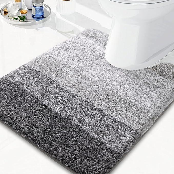 Arotive Microfiber Bathroom Rugs, Shaggy Soft and Absorbent Contour Toilet Rugs, Non-Slip, Thick Plush Machine Washable Dry Bath Mats for Toilet Base, 24x20, Grey, U-Shape - ModernBath
