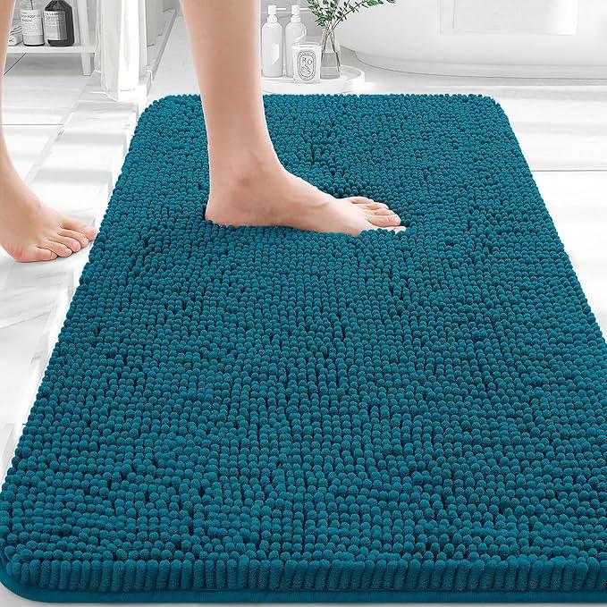 OLANLY Bathroom Rugs 36x24, Extra Soft Absorbent Chenille Bath Rugs, Rubber Backing Quick Dry, Machine Washable Bath Mats for Bathroom Floor, Tub and Shower, Home Decor Accessories, Peacock Blue - ModernBath