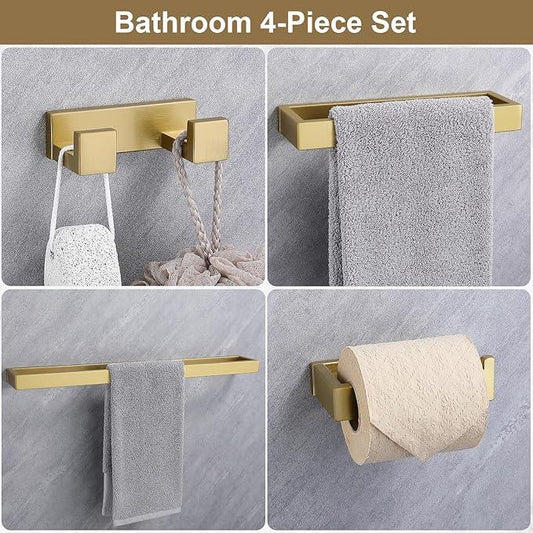 Lairuier Bathroom Hardware Accessories Set, Brushed Gold 4-Piece Bathroom Hardware Set Including Towel Bar,Towel Holder, Toilet Paper Holder, Towel Hook, Stainless Steel Bath Towel Bar Set - ModernBath