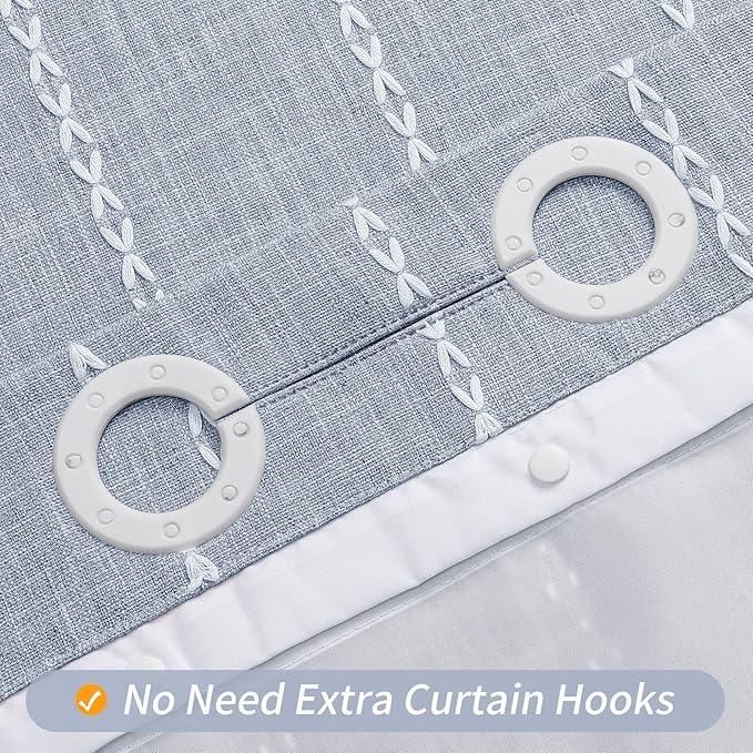 MitoVilla No Hooks Required Boho Farmhouse Shower Curtain with Snap-in Liner, Cotton Linen Fabric Shower Curtains with Tassels for Rustic Neutral Bathroom Decor, Blue, 72 x 74 - ModernBath