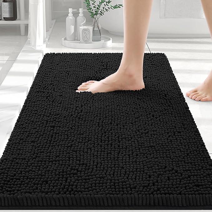 Smiry Luxury Chenille Bathroom Rugs 36x24, Extra Soft and Absorbent Shaggy Bath Mat, Machine Washable, Non-Slip Plush Carpet Runner for Tub, Shower, and Floor, Home Decor Accessories, Black - ModernBath