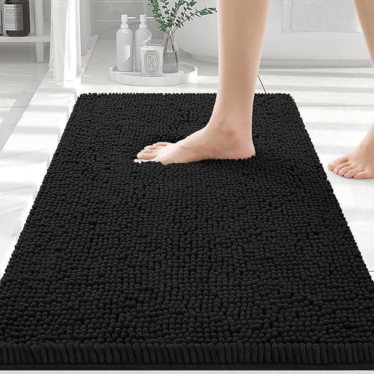 Smiry Luxury Chenille Bathroom Rugs 36x24, Extra Soft and Absorbent Shaggy Bath Mat, Machine Washable, Non-Slip Plush Carpet Runner for Tub, Shower, and Floor, Home Decor Accessories, Black - ModernBath