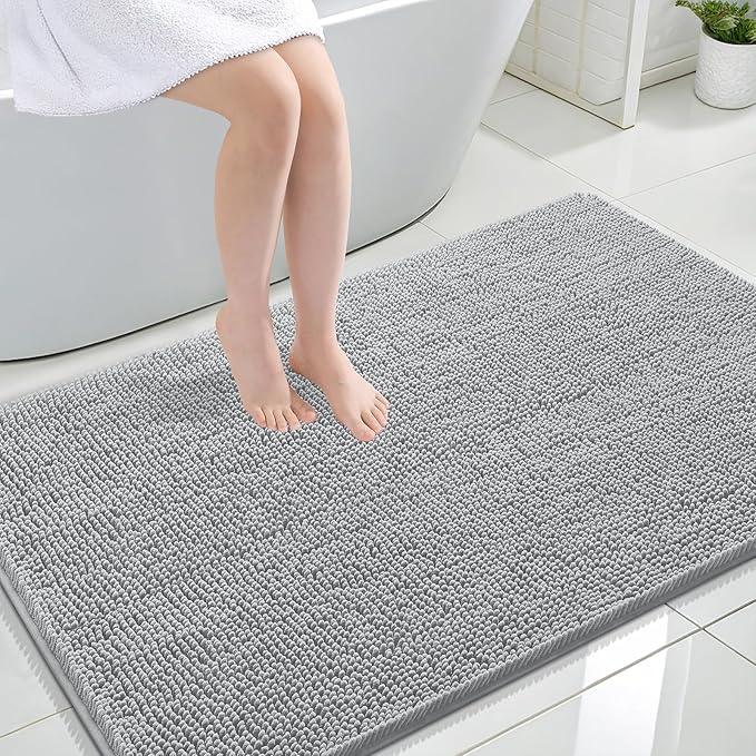 OLANLY Bathroom Rugs 44x32, Extra Soft Absorbent Chenille Bath Rugs, Rubber Backing Quick Dry, Machine Washable Bath Mats for Bathroom Floor, Tub and Shower, Home Decor Accessories, Light Grey - ModernBath