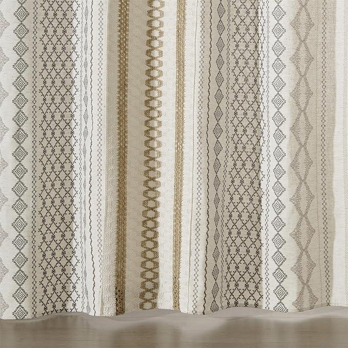Aldopein Modern Farmhouse Shower Curtain, Water Resistant Privacy Natural Linen Textured Fabric, Boho Vintage Tribal Geometry Fabric Shower Curtains Set Cottagecore Bathroom Decorations with Hooks - ModernBath