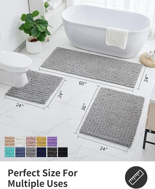 ILANGO Bathroom Rugs Light Grey 32x20,Extra Soft Absorbent Chenille Bath Rugs,Thick Non-Slip Shaggy Bath Mat,Machine Washable Quick Dry Bath Mats for Bathroom Floor, Tub, Shower Accessories - ModernBath