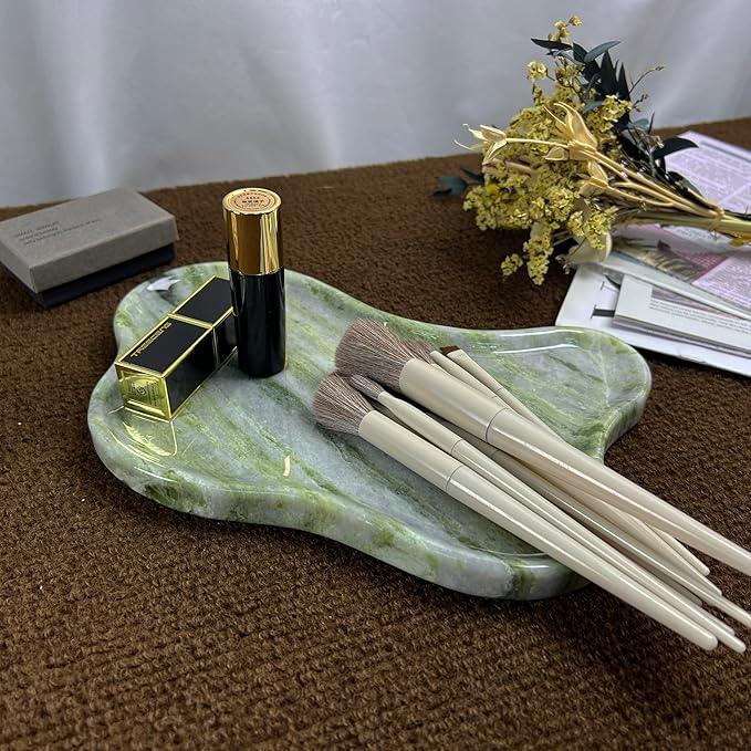 Natural Marble Decorative Tray, Cloud Shape, Modern Style, Polished Finish, Bathroom Kitchen Counter Vanity Organizer (Green-Marble-Diagonal) - ModernBath