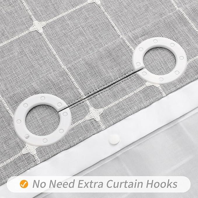 MitoVilla No Hooks Needed Boho Farmhouse Shower Curtain with Snap-in Liner, Cotton Linen Fabric Shower Curtains with Tassels for Rustic Neutral Bathroom Decor, Grey, 72 x 74 - ModernBath