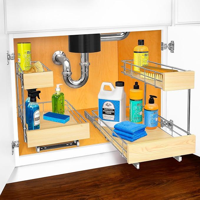 LYNK PROFESSIONAL® SELECT™ Pull Out Under Sink Kitchen Cabinet Organizer - 11.5 in. x 18 inch deep Drawer - Sliding Shelf Organizer and Undersink Storage Shelves - Lifetime Ltd. Warranty – Chrome - ModernBath