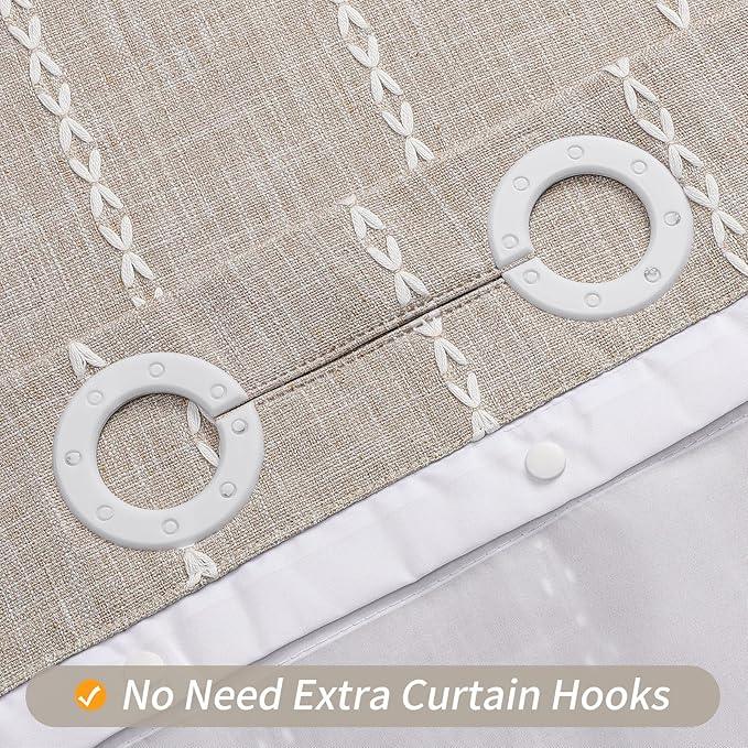 MitoVilla No Hooks Required Boho Farmhouse Shower Curtain with Snap-in Liner, Taupe Cotton Linen Fabric Shower Curtains with Tassels for Rustic Neutral Bathroom Decor,72 x 74 - ModernBath