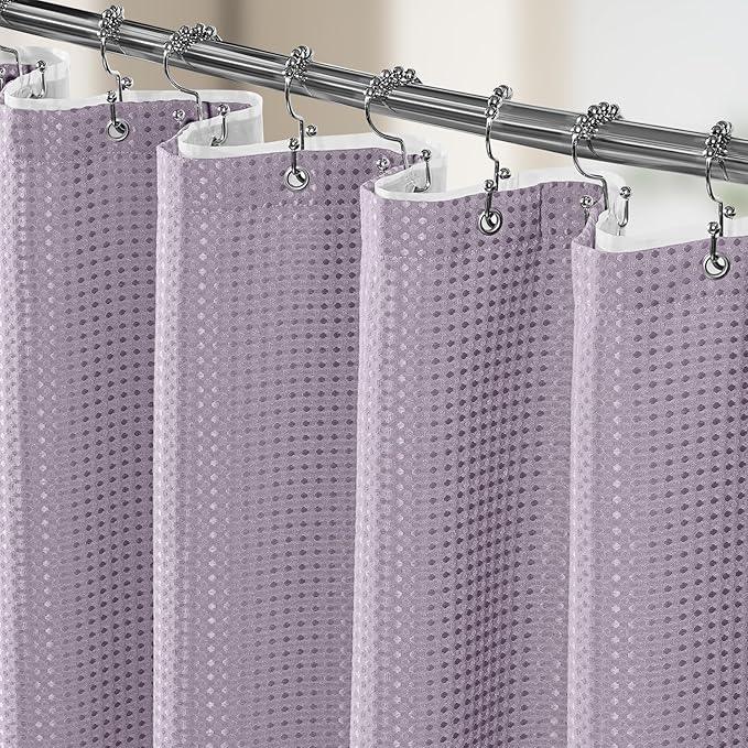 Vipfree 3 in 1 Shower Curtain Set, Waffle Shower Curtain and Liner Set with 12 Double Sided Shower Curtain Hooks, 258GSM Luxury Weighted Cloth Shower Curtains for Bathroom, 72 W x 72 H, Lavender - ModernBath
