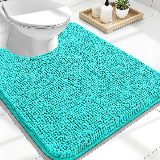 OLANLY Toilet Rugs U-Shaped 24x20, Extra Soft Absorbent Chenille Contour Bathroom Rugs for Toilet, Dry Quickly, Machine Washable, Non-Slip Bath Mat, Teal - ModernBath