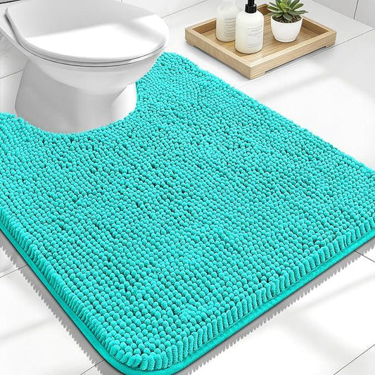 OLANLY Toilet Rugs U-Shaped 24x20, Extra Soft Absorbent Chenille Contour Bathroom Rugs for Toilet, Dry Quickly, Machine Washable, Non-Slip Bath Mat, Teal - ModernBath