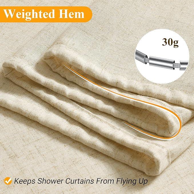 Naturoom Extra Long 90 Inch Shower Curtain, Beige Linen Hotel Luxury Country Boho Farmhouse Shower Curtains for Bathroom Weighted Fabric Hotel Luxury Bath Curtains Set with Hooks, 72x90，Cream - ModernBath