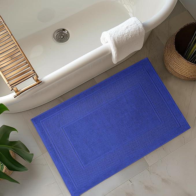 Avalon Towels Blue Bath Mat - 100% Cotton Set of 2 Absorbent Bathmat - Bathroom Mats Quick Dry Bath Mats for Bathrooms (22x34 Inches) - ModernBath