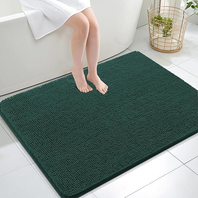 OLANLY Bathroom Rugs 40x32, Extra Soft Absorbent Chenille Bath Rugs, Rubber Backing Quick Dry, Machine Washable Bath Mats for Bathroom Floor, Tub and Shower, Home Decor Accessories, Blackish Green - ModernBath