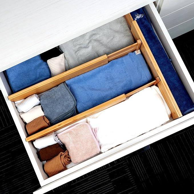 Utoplike Bamboo Drawer Dividers Large, 4'' High Adjustable Kitchen Drawer Organizers for Clothing, Spring Loaded, Works in Bathroom, Bedroom, Dresser, Desk, 4 pcs - ModernBath