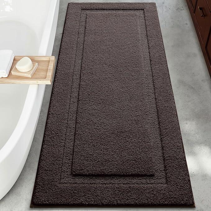 LUMI Extra Large Ultra Soft Bathroom Rugs Non Slip with Rubber Backing, Absorbent Washable Bath Mat Quick Dry, Upgraded Premium Microfiber Plush Carpet for Bathtub and Shower Floor, Brown, 24x60 - ModernBath