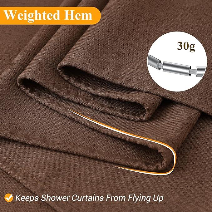 Naturoom Caramel Brown 54 Inch Shower Curtain - Stall Narrow Half Linen Ultra Thick Fabric Shower Curtain Set with Hooks, Boho Farmhouse Rustic RV Camper Bath Curtains for Bathroom, 54x78 - ModernBath