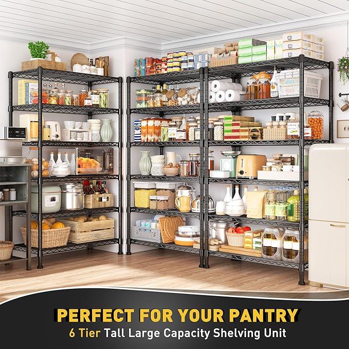 REIBII 6-Tier Storage Shelves Metal Shelving for Storage Load 1000 LBS,Wire Shelves Heavy Duty Shelving Unit Adjustable Pantry Shelf Bathroom Kitchen Garage 24" W x 14" D x 71" H, Black - ModernBath
