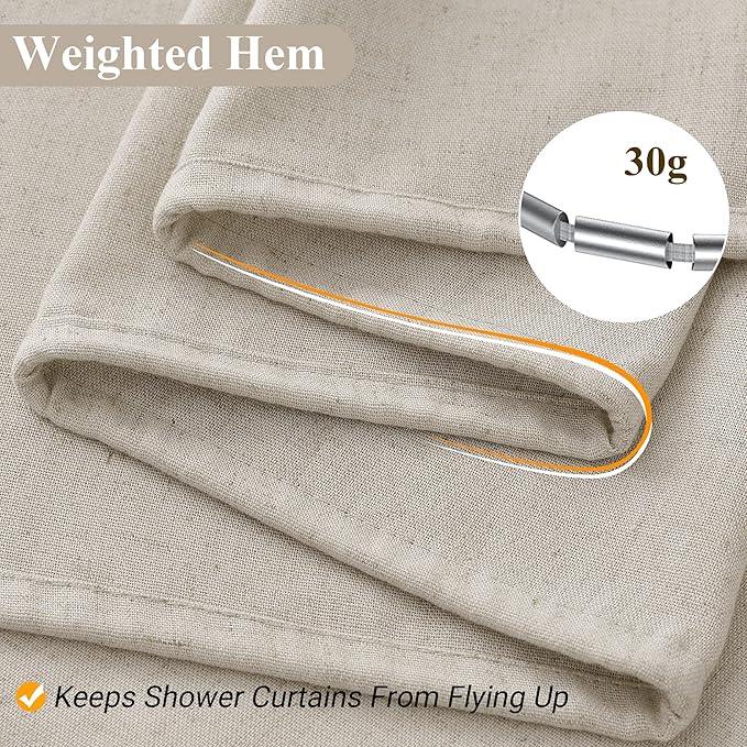 Naturoom Light Tan Linen Shower Curtain, Cloth Textured Fabric Shower Curtain Set with Hooks, Simple Elegant Modern Farmhouse Country Ultra Thick Bath Curtains for Bathroom,Water Repellent,72x90 - ModernBath