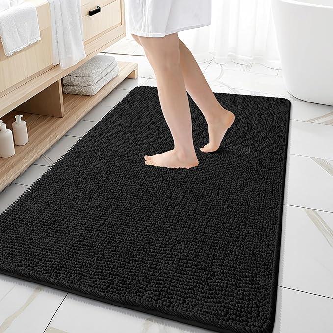 OLANLY Bathroom Rugs 59x35, Extra Soft Absorbent Chenille Bath Rugs, Rubber Backing Quick Dry, Machine Washable Bath Mats for Bathroom Floor, Tub and Shower, Home Decor Accessories, Black - ModernBath