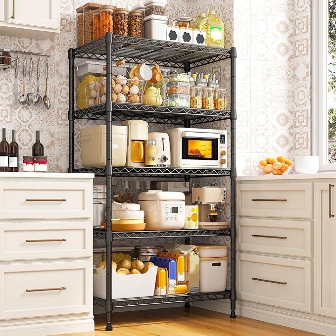 REIBII Metal Shelving 5 Tier Wire Sturdy Storage Shelves Adjustable Steel Organizer Wire Rack for Kitchen Laundry Room Commercial School Storage Room Black 63“Hx 21.65“L x 11.8”D - ModernBath