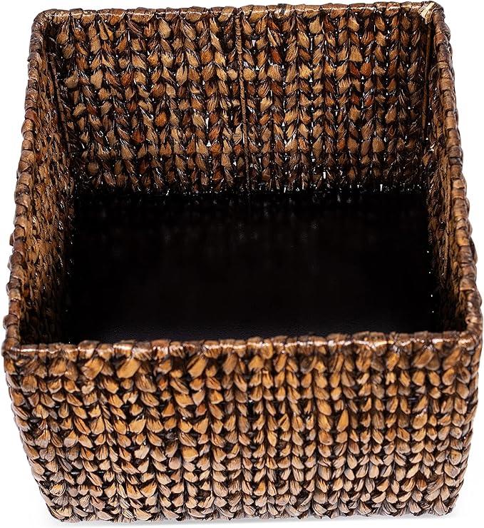BIRDROCK HOME Storage Cube Box with Lid - Brown Wash Seagrass - Hand Woven Container for Blankets Pillows - Sturdy Metal Frame - ModernBath