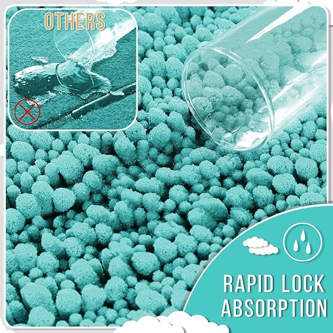 Yimobra Bathroom Rugs Non Slip Washable - Ultra Soft Absorbent Chenille Bath Mat, Quick Dry Shaggy Floor Carpet for Tub Shower, Lake Blue Home Decor Accessories, 24x17 Inch - ModernBath