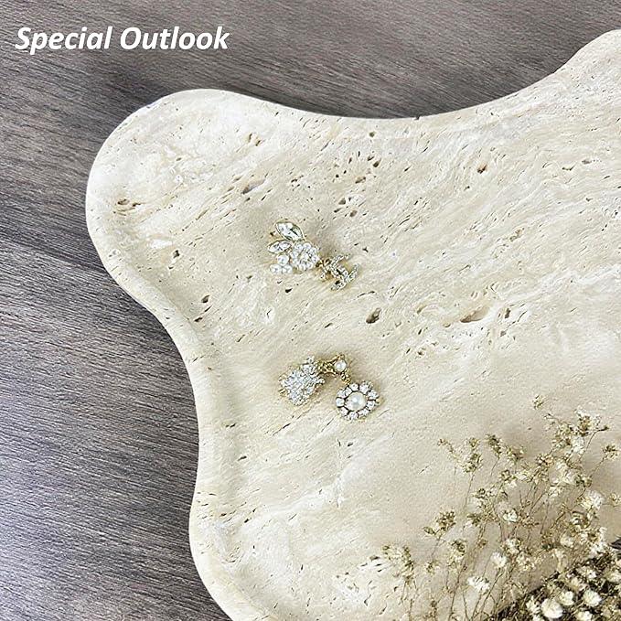 Cloud Shape 100% Natural Travertine Tray Luxury Travertine Vanity Organizer for Bathroom Kitchen Counter, Decorative Tray for Dresser Home Décor, 13.3x8.3x0.7 inches - ModernBath