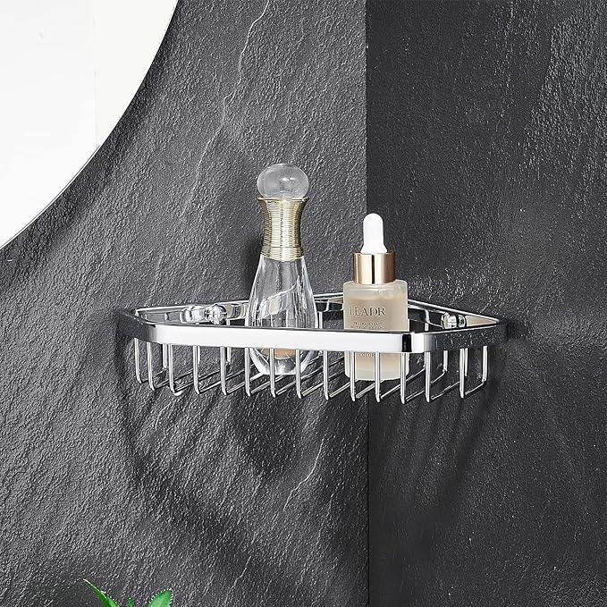 SANLIV Corner Shower Caddy Basket,Shampoo Holder for Shower Wall,Inside Shower Shelf Bathroom Organizer,Solid Brass Material in Polished Chrome - ModernBath