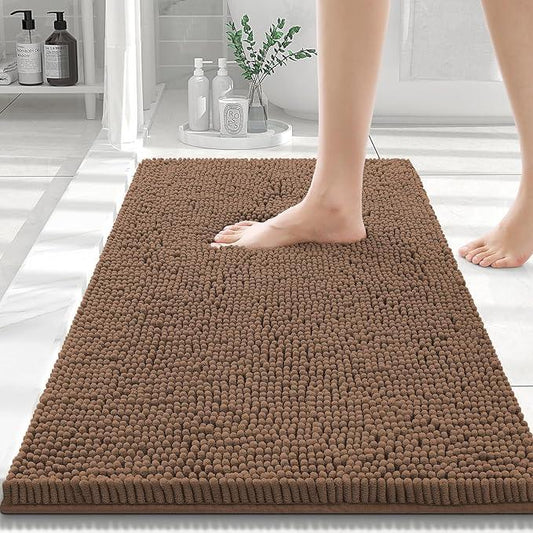 Smiry Luxury Chenille Bathroom Rugs 24x16, Extra Soft and Absorbent Shaggy Bath Mat, Machine Washable, Non-Slip Plush Carpet Runner for Tub, Shower, and Floor, Home Decor Accessories, Mocha - ModernBath