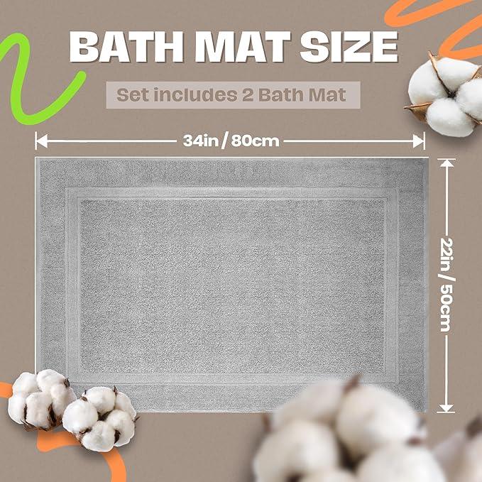 Infinitee Xclusives Premium Cotton Bath Mats for Bathroom – Pack of 2 | 34x22 Inches | Ultra Soft, Super Absorbent, Non-Slip, Machine Washable Mats (Charming Grey) [Not a Rug] - ModernBath