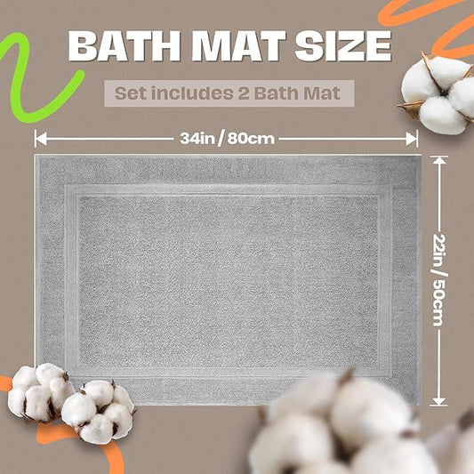 Infinitee Xclusives Premium Cotton Bath Mats for Bathroom – Pack of 2 | 34x22 Inches | Ultra Soft, Super Absorbent, Non-Slip, Machine Washable Mats (Charming Grey) [Not a Rug] - ModernBath