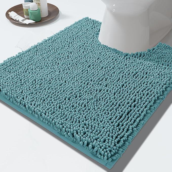 Yimobra Toilet Rugs U Shaped Washable - 24"x20" Non Slip Plush Contour Bath Rugs for Toilet - Super Soft Absorbent Quick Dry Toilet Mats for Bathroom,Teal Blue - ModernBath