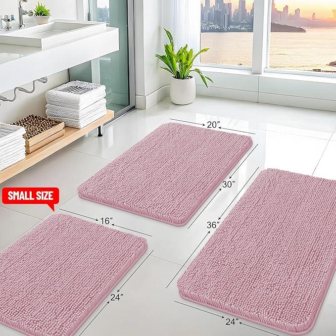 Arotive Bathroom Rugs 30x20, Extra Soft Absorbent Shaggy Chenille Bath Rugs, Machine Washable Rubber Backing Non-Slip Bath Mats for Bathroom Floor Tub and Shower, Home Decor Accessories, Dusty Rose - ModernBath