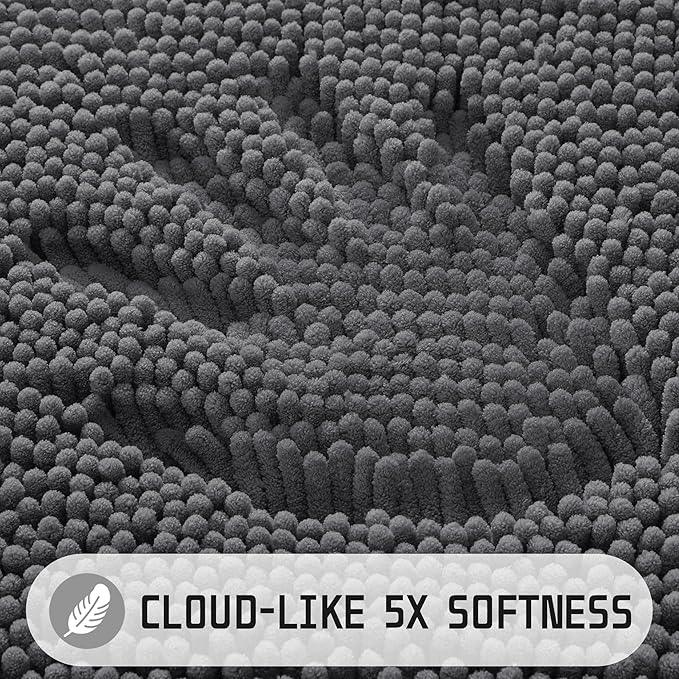 Yimobra Washable Bathroom Rugs, Super Soft & Absorbent Chenille Bath Mat for Floor & Carpet, Quick Dry Non Slip Bath Mat for Tub Shower, 24" x 17",Dark Gray - ModernBath