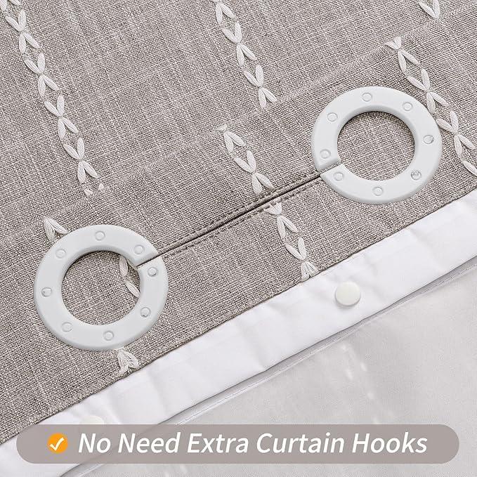 MitoVilla No Hooks Required Boho Farmhouse Shower Curtain with Snap-in Liner, Cotton Linen Fabric Shower Curtains with Tassels for Rustic Neutral Bathroom Decor, Grey Taupe, 72 x 74 - ModernBath