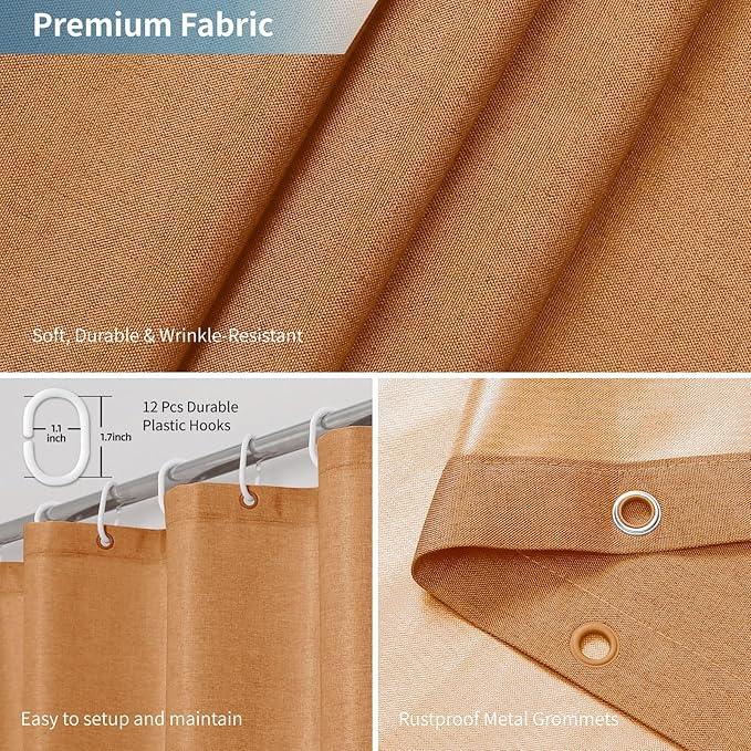 THAIGEE 2-in-1 Waterproof Fabric Shower Curtain or Liner,Linen Textured,Breathable TPU & Washable Bathroom Shower Curtain Set with 12 Plastic Hooks,Modern,72"x72" Orange - ModernBath