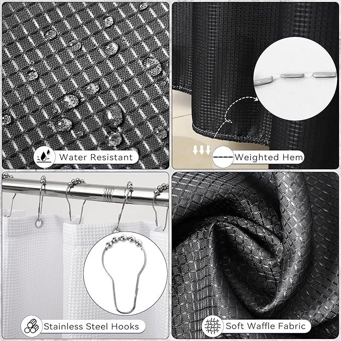 SLDIYWOW Black Bathroom Accessories-Bathroom Sets with Shower Curtain and Rugs, No Slip Bathroom Rugs Super Absorbent, Black Waterproof Shower Curtain with Hooks,Black Bathroom Sets Complete for Home - ModernBath