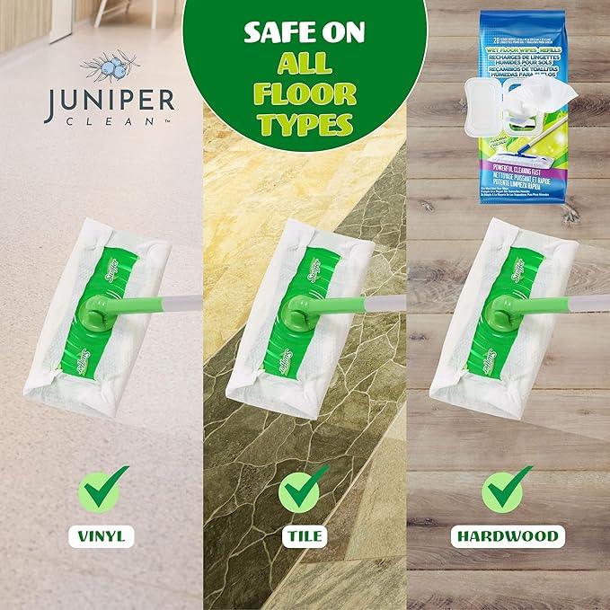 Juniper CLEAN Wet Floor Wipes, Multi Surface Floor Cleaner Wet Mop Pads Fit Swiffer Sweeper Mop, Fresh Scent & Plant-Based Textured Cloth Trap Absorb Dirt, 20 Count (Pack of 1) - ModernBath