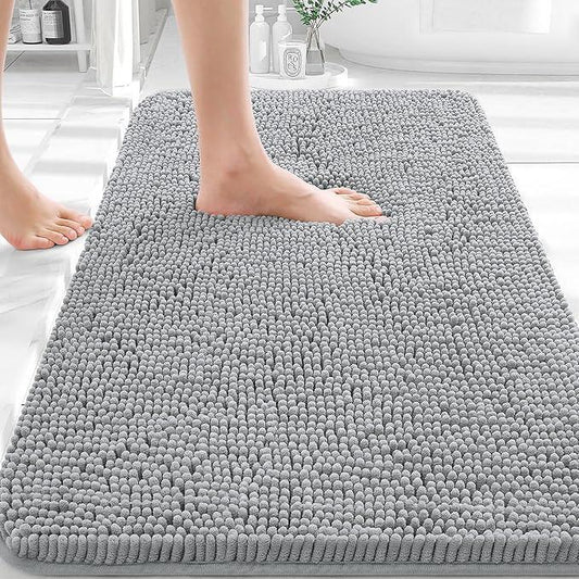OLANLY Bathroom Rugs 36x24, Extra Soft Absorbent Chenille Bath Rugs, Rubber Backing Quick Dry, Machine Washable Bath Mats for Bathroom Floor, Tub and Shower, Home Decor Accessories, Light Grey - ModernBath